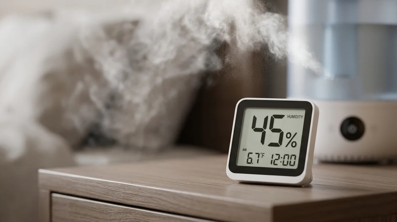 Встроенные в увлажнитель гигрометры всегда завышают показания, поэтому реальную влажность нужно измерять отдельным датчиком.