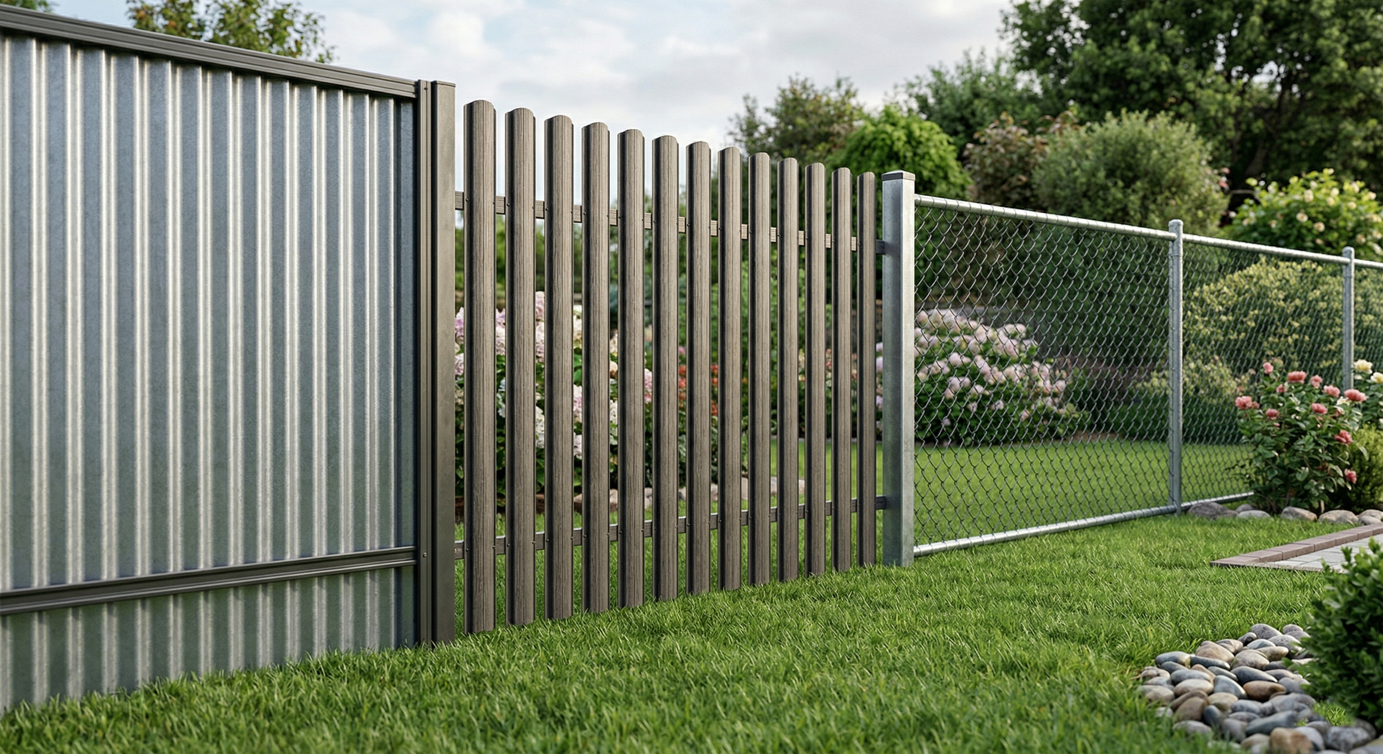 Сравнение заборов из профнастила, евроштакетника и сетки-рабицы — парусность, каркас, долговечность материала.