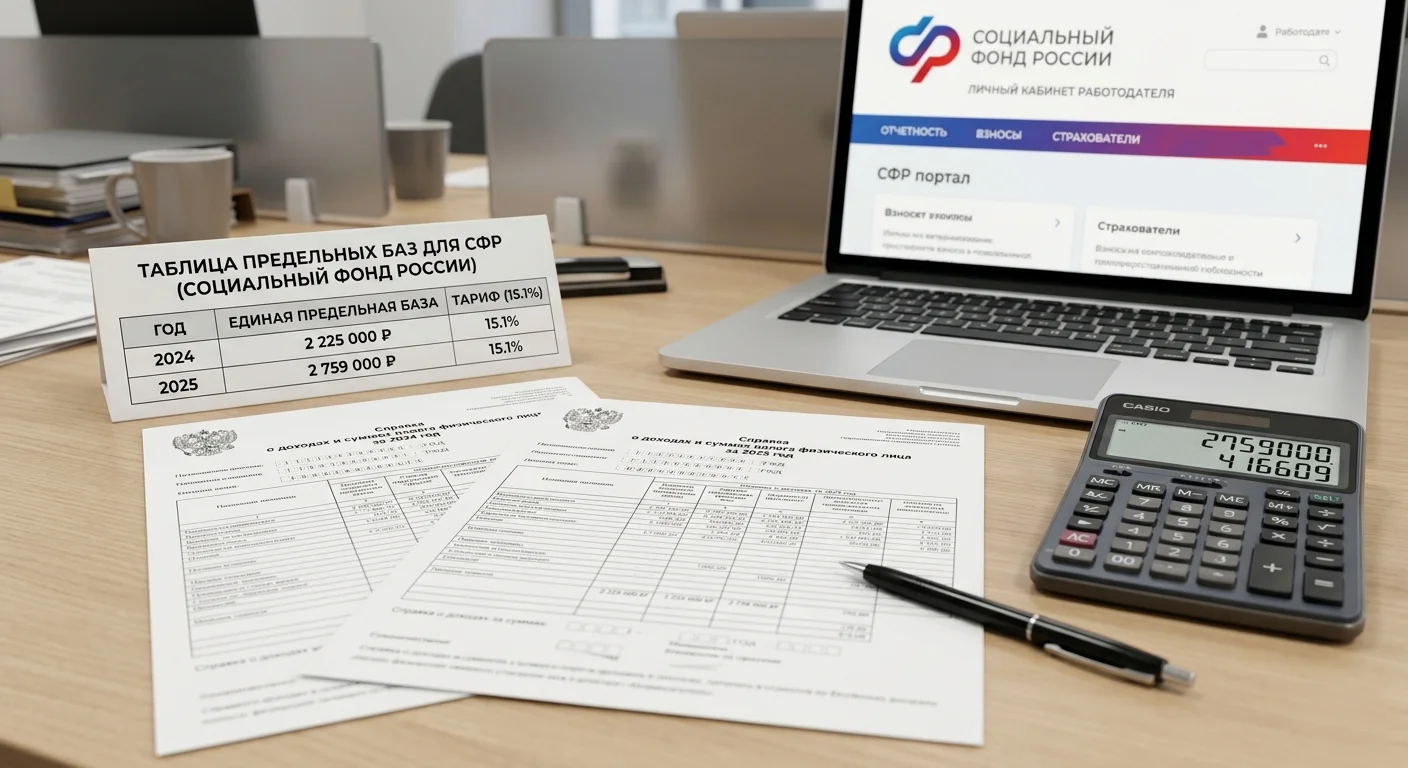 Бухгалтерский расчёт пособия по беременности и родам: справки о доходах за 2024–2025 годы, таблица предельных баз СФР и итоговый среднедневной заработок для оформления декрета в 2026 году.