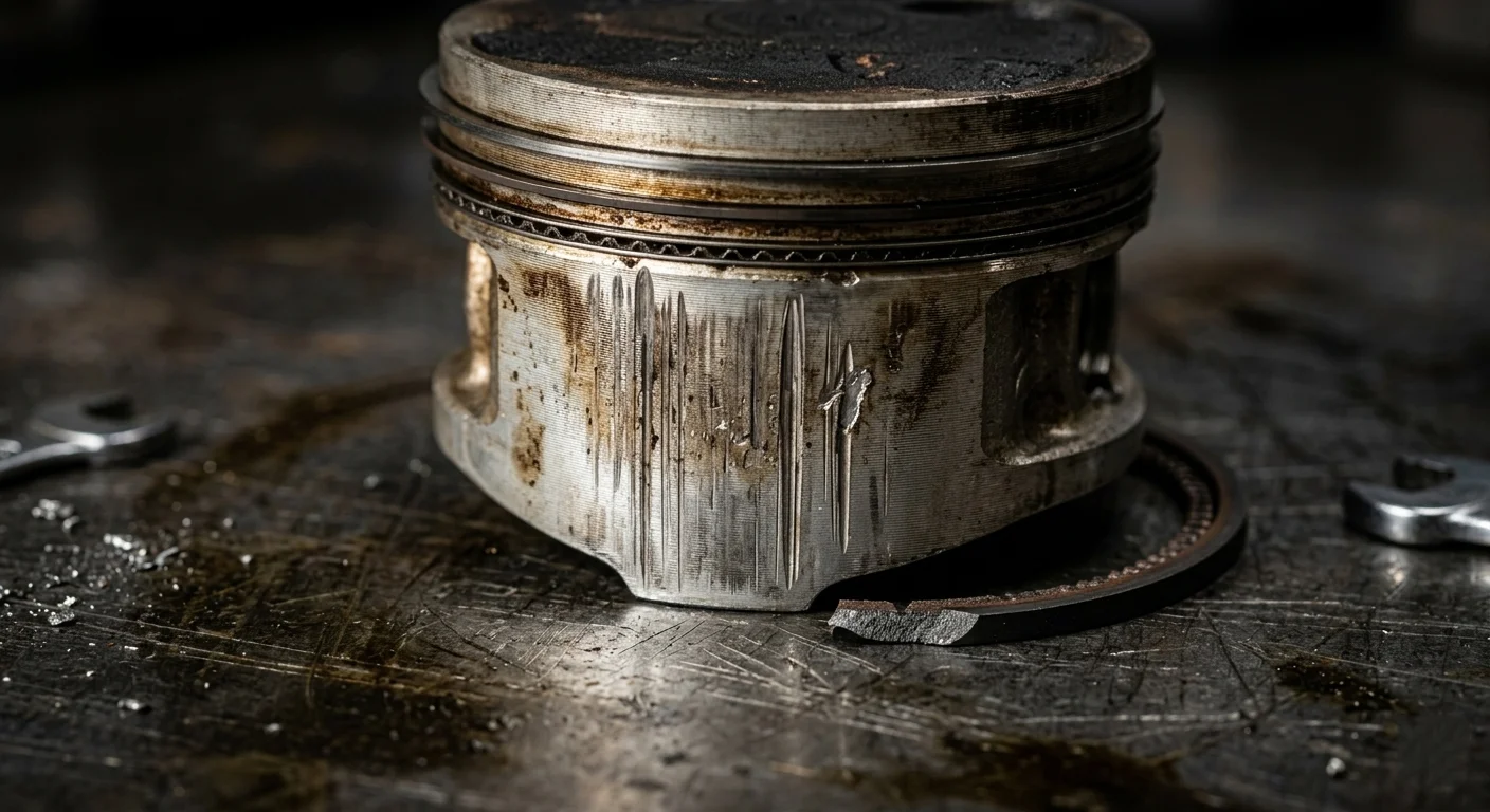 Тепловой задир поршня 2-тактного двигателя бензопилы — результат масляного голодания из-за неправильной пропорции топливной смеси.