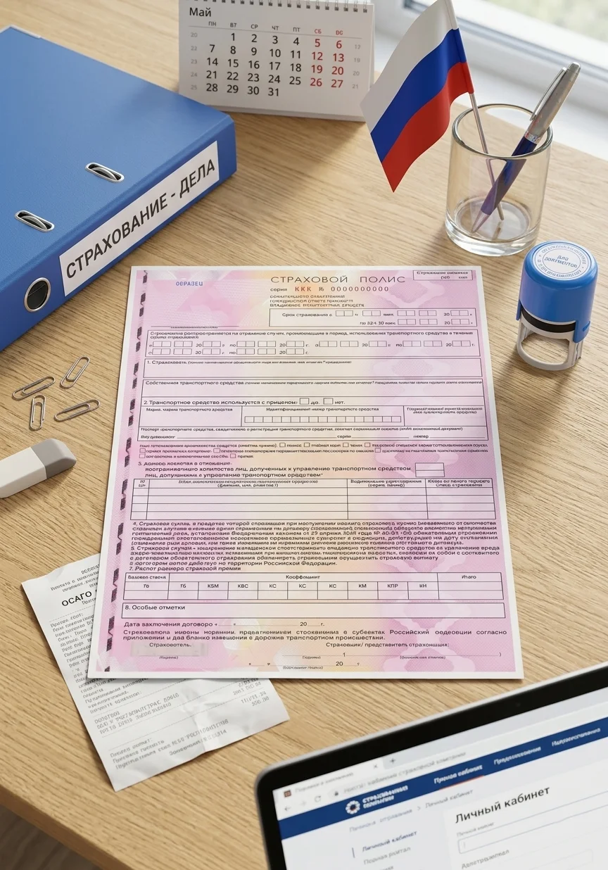 Бланк полиса ОСАГО с коэффициентами и базовым тарифом — документ, в котором зашифрована математика страхового ценообразования.